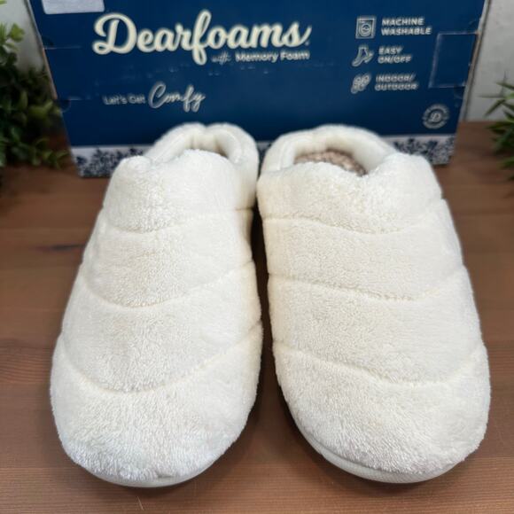 Dearfoams Women's Memory Foams Comfy White Slippers Size M (7-8) - Picture 2 of 4